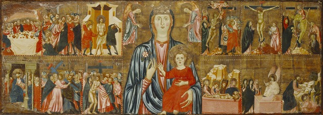 Madonna and Child and Two Angels, with Twelve Scenes from the Passion