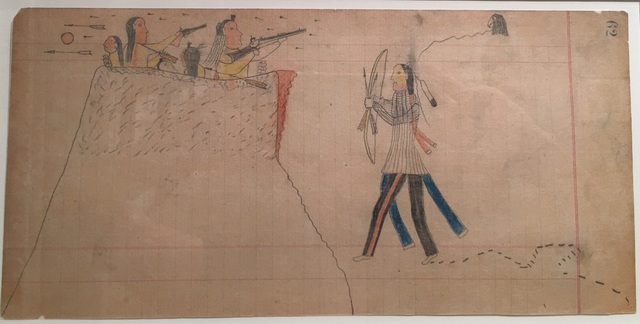 Vincent Price Ledger Page (Cheyenne or Arapaho Warrior Attacking a Crow Stronghold)