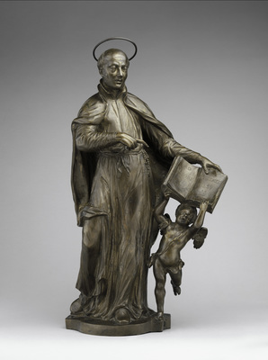 Saint Ignatius Loyola with an Angel Holding a Book Inscribed with the Motto of the Society of Jesus