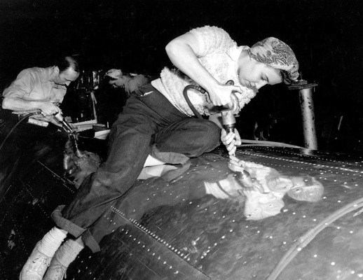 Mary Ann Johnson Riveting the Skin onto a Boeing Bomber 