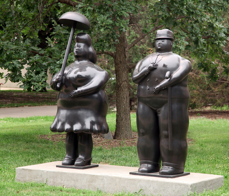 Man with Cane, Woman with Umbrella