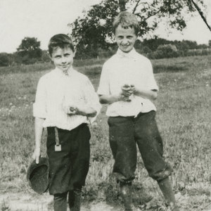 Jarvis Rockwell and Norman Rockwell Holding Frogs on a Farm in Warwick ...