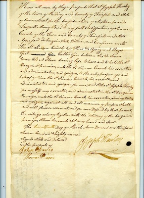"Gin" Sale Deed from Joseph Hawley to Simon Couch