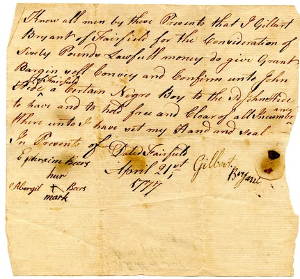"Negro Boy" Sale Deed from Gilbert Bryant to John Hide