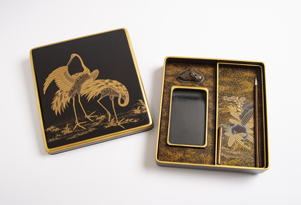 Gold Lacquer Writing Box with Cranes