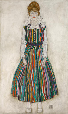 Portrait of the Artist's Wife Standing (Edith Schiele in a Striped Dress)