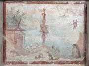 Pompeian fresco with a sacro-idyllic scene