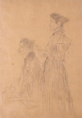 Seated Man and Standing Woman (Schubert and Singer)/Sitzender Mann nach links und stehende Frau mit Blatt in den Hnden