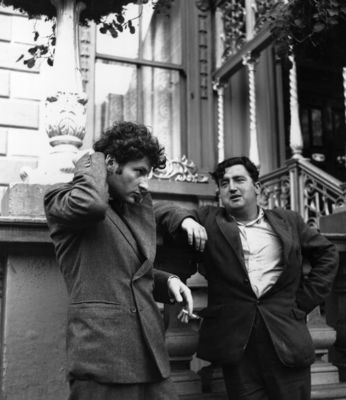 Brendan Behan and the English artist Lucien Freud, outside the Mansion House, 1952