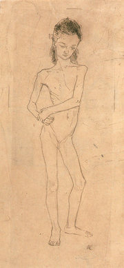 Standing Nude Girl with Her Hands Resting on Her Right Hip/Stehender Mdchenakt mit an die rechte Hfte gelegten Hnden