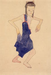 Dancing Young Girl in a Blue Dress, with Her Right Hand at the Skirt's Hem/Tanzendes junges Mdchen in blauem Kleid, die rechte Hand am Rocksaum