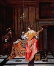 A Woman with a Cittern and a Singing Couple at a Table 