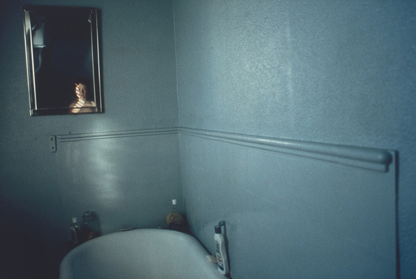 Self-portrait in the blue bathroom, London