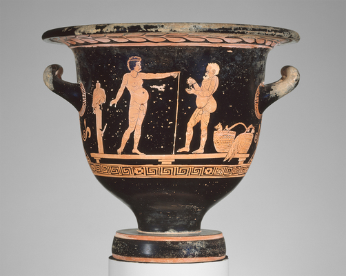 DONE 620   Mixing bowl (bell-krater) with comic athletes in a palaestra