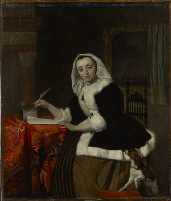 Elegant Lady Writing at Her Desk