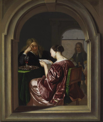 Woman Reading and a Man Seated at a Table
