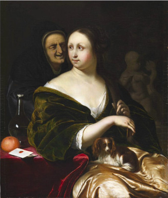 Woman with a Lapdog, Accompanied by a Maidservant (probably Bathsheba with King David's Letter)