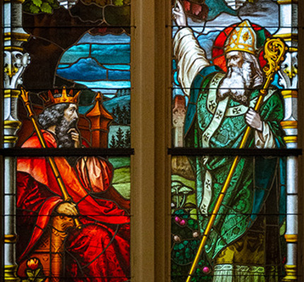 Stained Glass - St. Patrick instructs King Laoghaire of Tara in Ireland