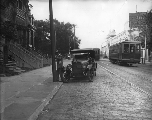 Studebaker convertible on St. Catherine Street West