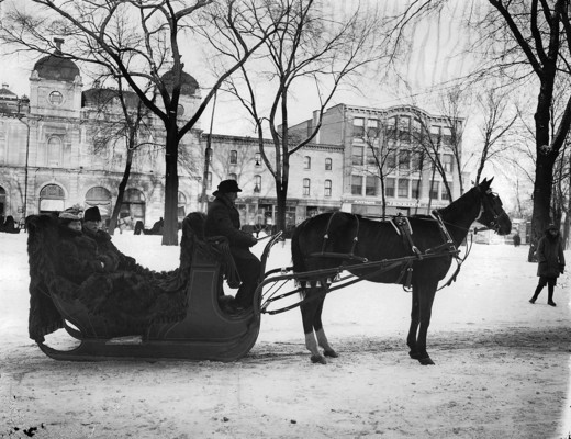 A. W. Speir and wife in sleigh, Philip's Square