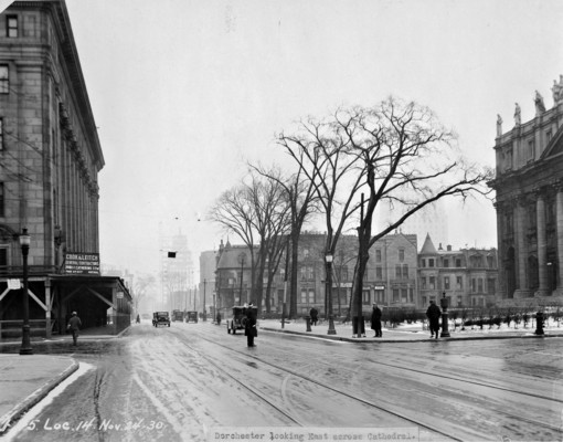 Dorchester Street, looking east from Metcalfe Street