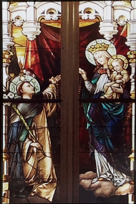 Stained Glass - Virgin Mary, the Christ Child, and St Dominic