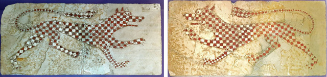 Pair of Mosaic Slab Fragments Depicting Dogs