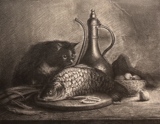Cat and Fish Still Life