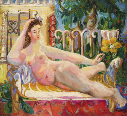 Desnudo reclinado en el jardín (Reclining Nude in Garden), 1942
